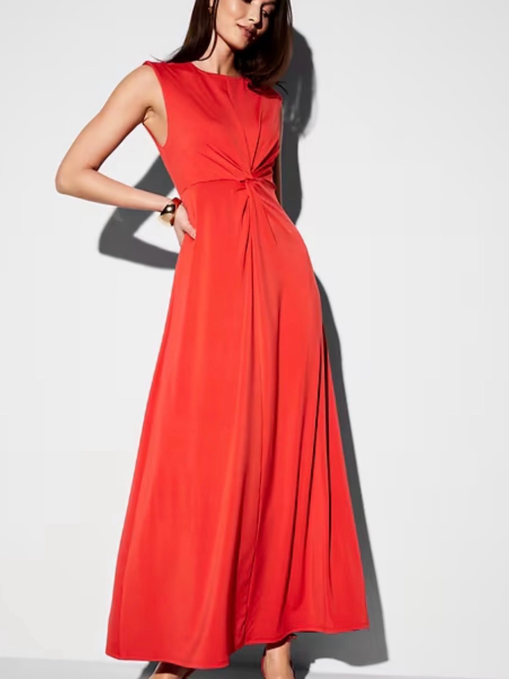 Sleeveless Twist-Front Maxi Dress - Coral Red